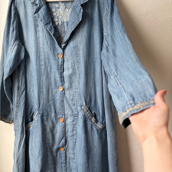 Kyla Seo Embroidered Chambray Laramie Jacket Dress Handmade India Boho Size L - Picture 5 of 12